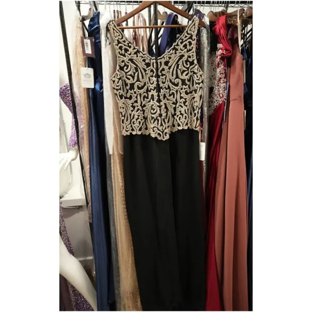 JKARA Evening Gown Dress Women Size 10 Black Champagne Beaded Formal Elegant - Picture 4 of 5